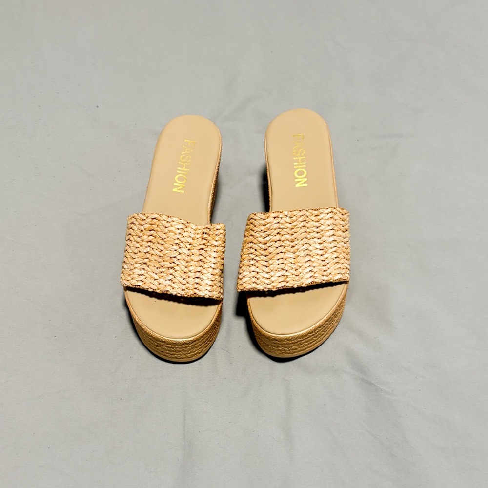Tan Woven Platform Sandals